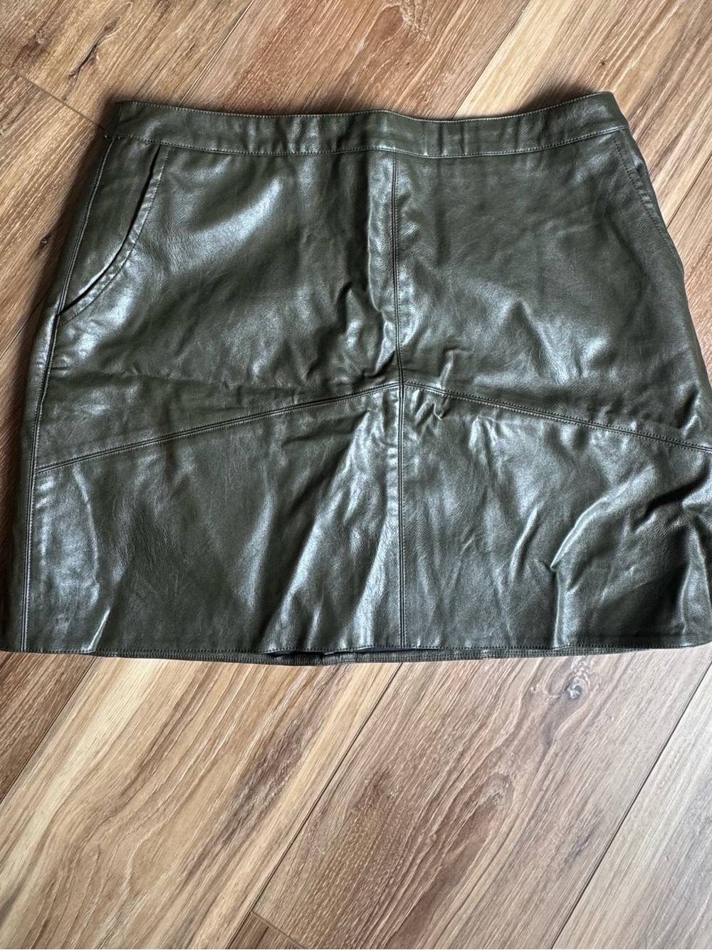 Olive Green Faux Leather Mini Skirt